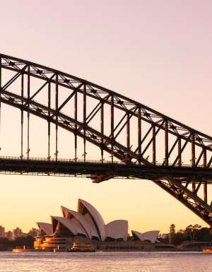 Sydney Harbour Bridge at sunrise or sunset