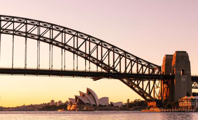 Sydney Harbour Bridge at sunrise or sunset