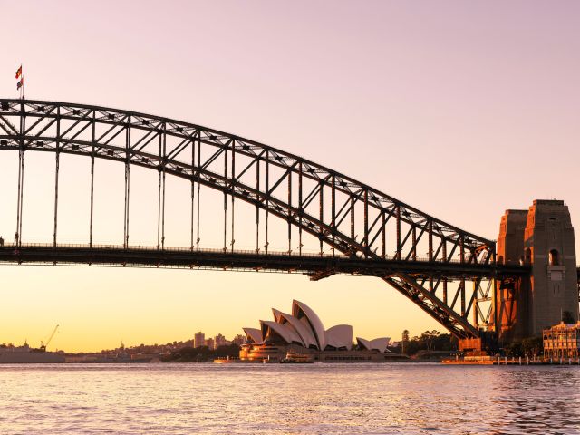Sydney Harbour Bridge at sunrise or sunset