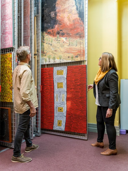 Couple browsing through art at Bank Art Museum Moree
