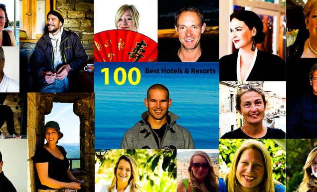 The Panel for IT's 'Top 100 Hotels & Resorts': (Clockwide from top left) Claire Wrathall, Darrell Hartman, Bev Malzard, Rob McFarland, Kirstie Clements, Linda Fasteson, Daniel Scott, Gabriel O'Rorke, Kathleen Squires, Rachel Beard, Melissa Biggs Bradley, Sunshine Flint, David Whitley, Juliet Kinsman, Jim Byers, (centre) Craig Tansley & Sue Gough Henly.