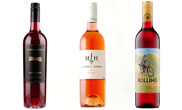 2012 Charles Melton Rose of Virginia, Barossa Valley; 2011 Mitchell Harris Rose, Pyrenees; 2011 Rolling Pink, Central Ranges