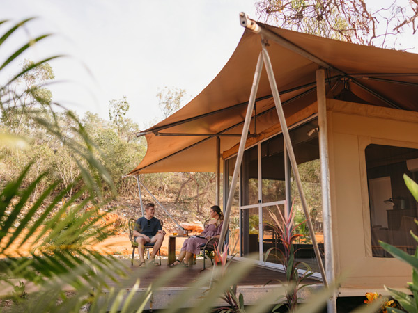a couple hanging out outside their luxury tent, InStyle Adventures, Kimberley