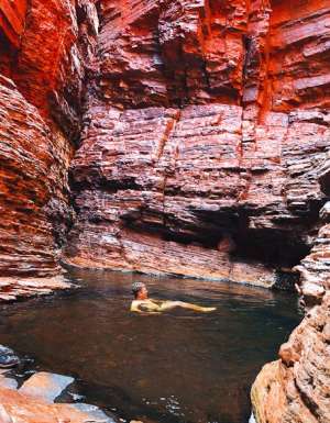 Kicking back after a hard day's driving in Hancock Gorge, WA.