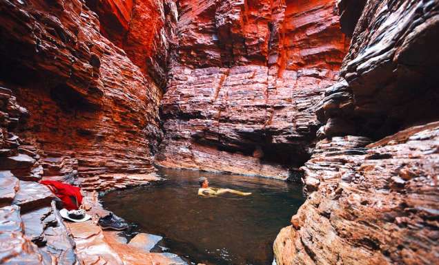 Kicking back after a hard day's driving in Hancock Gorge, WA.