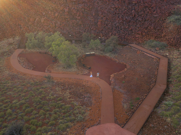 a couple walking along Ngajarli Trail, Murujuga National Park