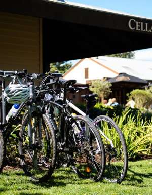 A wine tasting break on the Milawa Pedal to Produce route.
