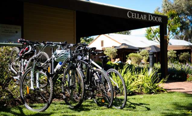 A wine tasting break on the Milawa Pedal to Produce route.