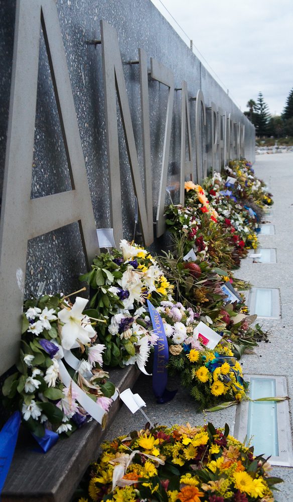 Wreaths at ANZAC Peace Park, Albany.