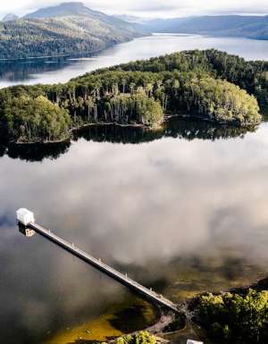 In the middle: Pumphouse Point hotel, Lake St Clair, Tasmania (photo: Stu Gibson).