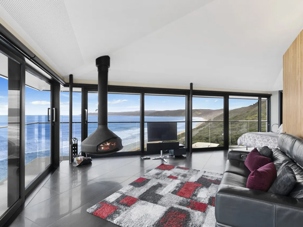 the living room facing the ocean at The Pole House Fairhaven