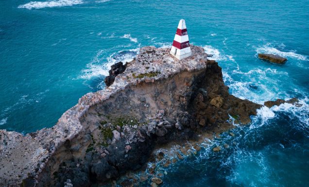 an aerial view of The Obelisk at Cape Dombey