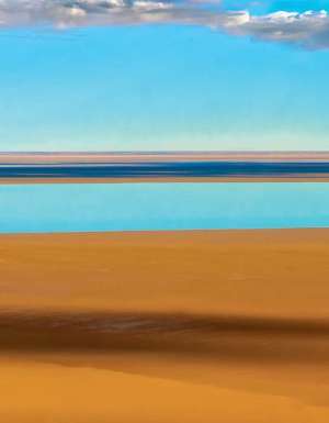 Reflection on Lake Eyre, by Peter Elfes.