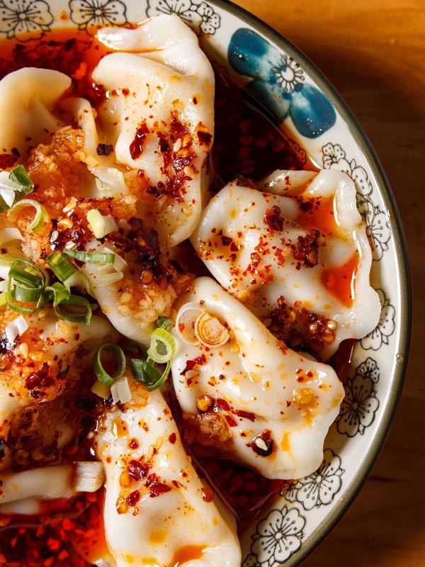 Dumplings in sweet soy chilli sauce at Little Red Dumpling in Brisbane.