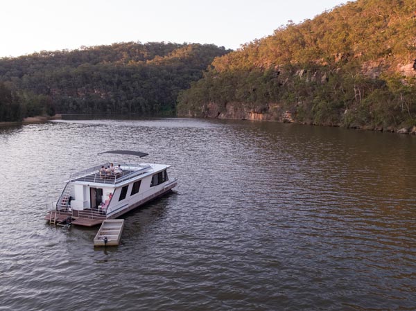 Aerial view of a houseboat on the Hawkesbury