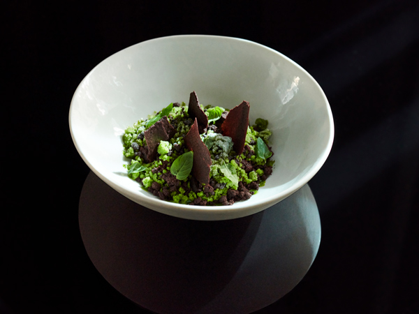 a bowl of chocolate with river mint, yoghurt and mandarin at Wildflower Restaurant