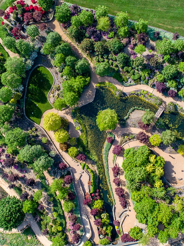 an aerial view of the sculptured gardens in Mayfield