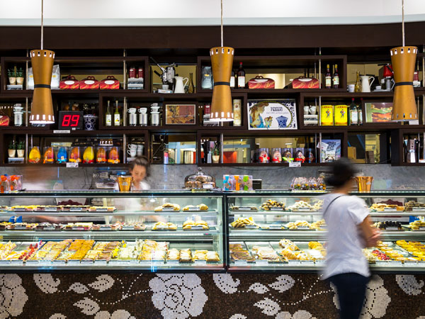 a display of pastries at Brunetti, Carlton neighbourhood