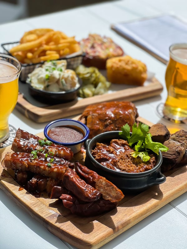 a BBQ smokehouse board at Burleigh Barrels Brewery, Gold Coast