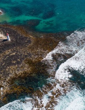 Birds eye view above the Port Fairy foreshore.