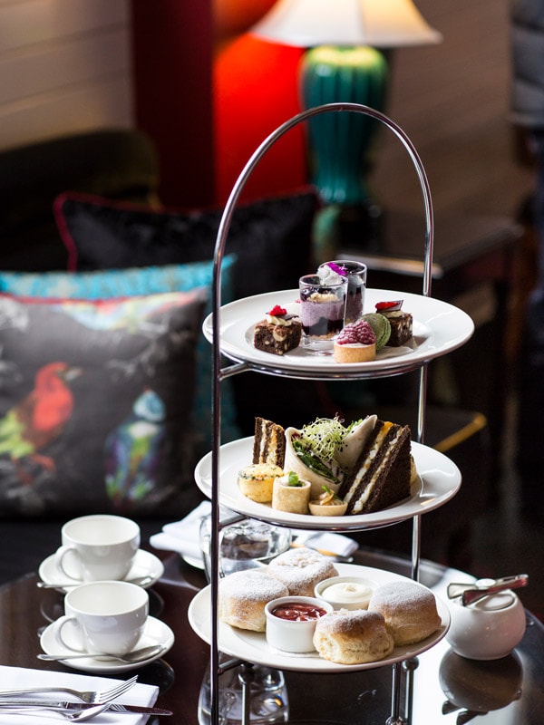 an indulgent high tea tower at Hydro Majestic Hotel