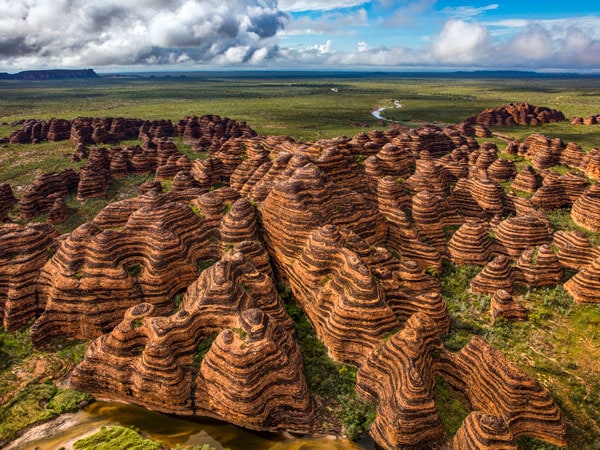 an aerial view of The Bungle Bungle Range, Purnululu National Park