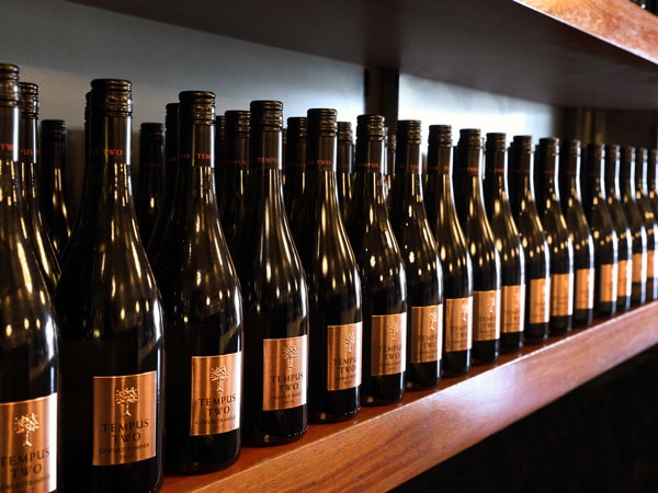 bottles of wine on display at Tempus Two