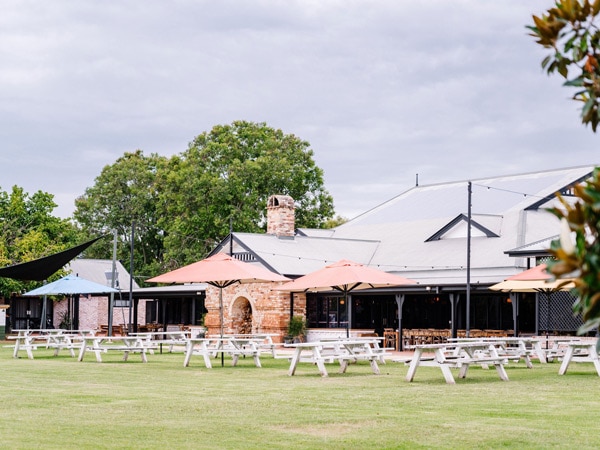 the outdoor seating of Valley Brewhouse