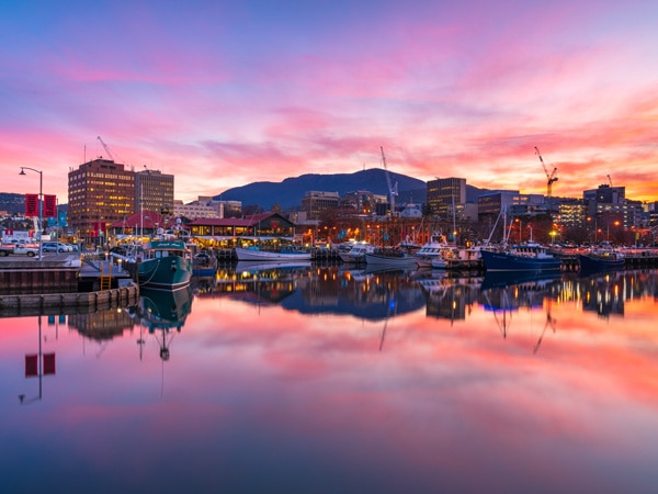 sunset view of Hobart waterfront