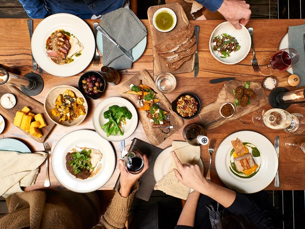 A shared meal at The Gunyah Restaurant