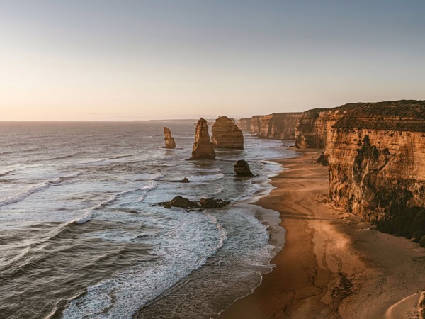 the limestone stacks of Twelve Apostles from above