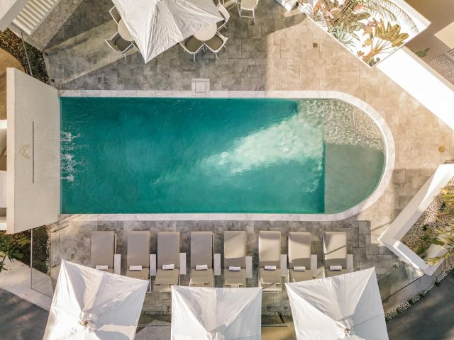 the pool at Essence Sunshine Coast as pictured from above