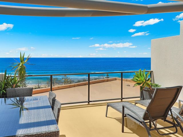 a balcony overlooking the Alexandra Headland beach at Meridian Alex Beach, Sunshine Coast
