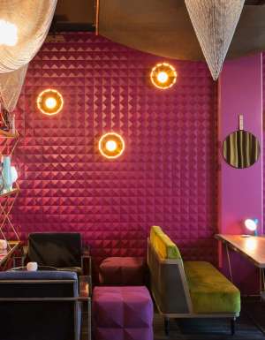 an eclectic and colourful interior at Joe's Bar in East Hotel Canberra