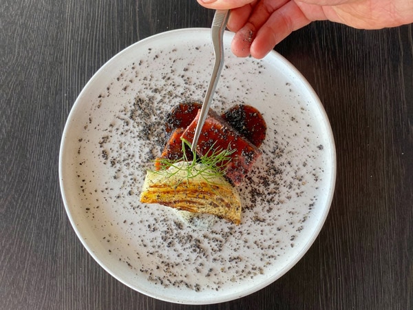 Plating up a fancy dish from The Charles in Wagga Wagga
