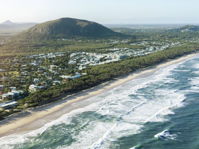 the Coolum Beach as seen from a helicopter