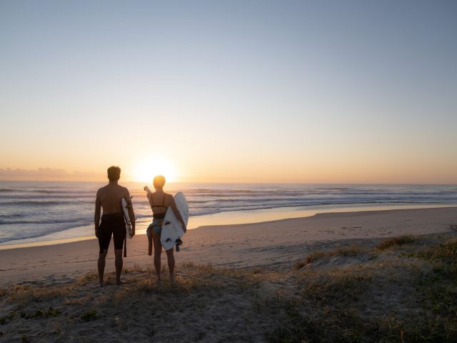 two surfers at the Mooloolaba Spit Beach