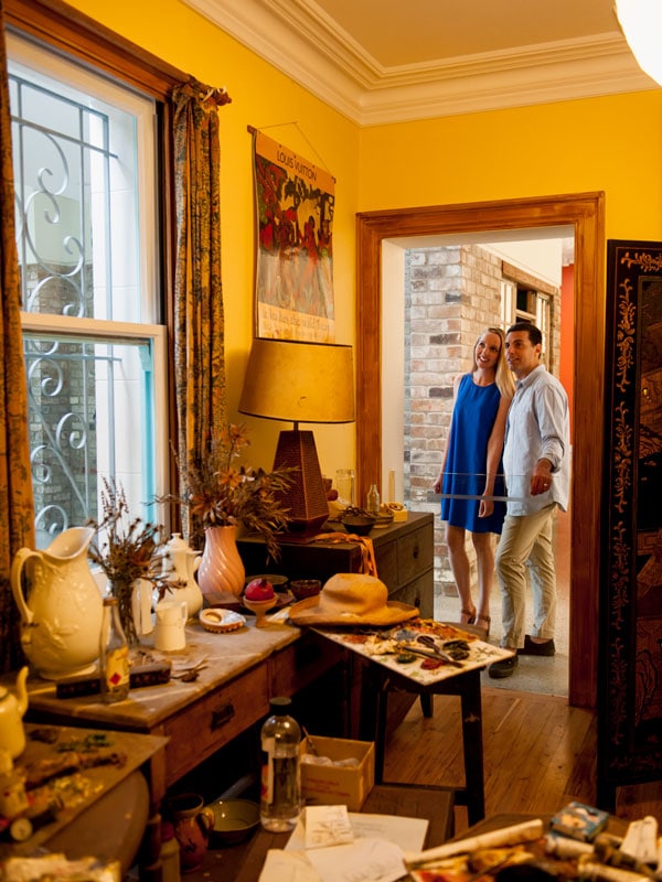 a couple visiting the yellow room at Margaret Olley Art Centre, Tweed Regional Gallery