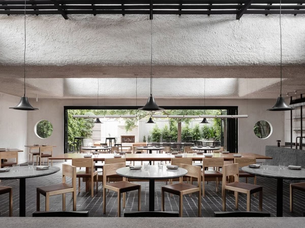 the classy black and white restaurant interior of arkhé, Adelaide