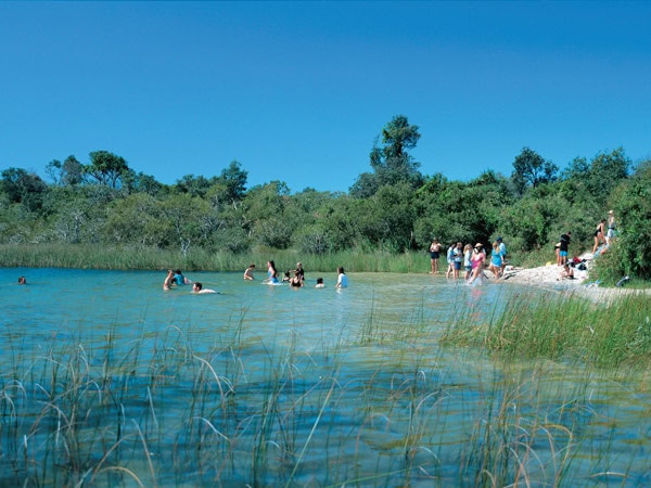 swimming at Blue Lagoon Camping Area, Moreton Island