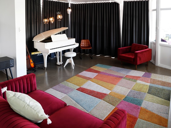 a colourful interior at Pink Hotel