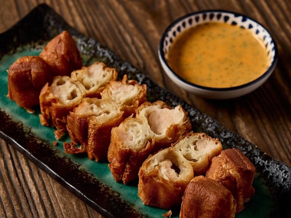 a snack platter with a dip at Makan restaurant, Adelaide