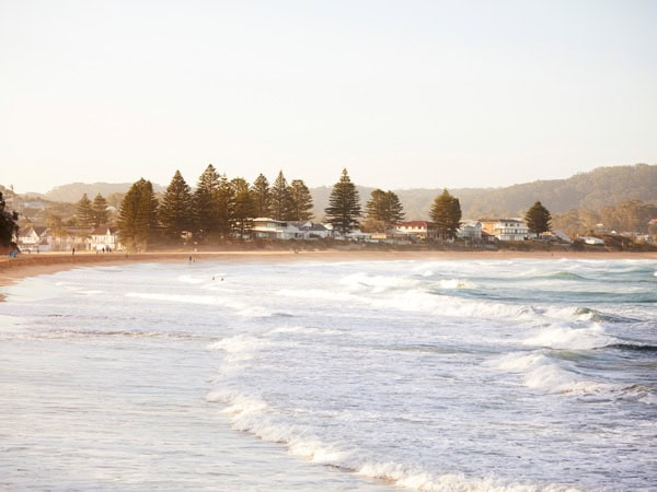 View of the coastline from the water at Terrigal Beach on the Central Coast