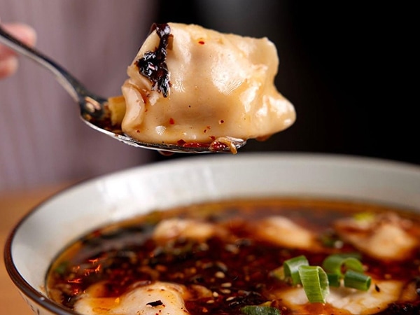 Dumplings in Xián sour soup from Little Red Dumpling in Brisbane.