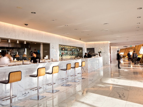 the bar at Qantas International First Lounge, Sydney