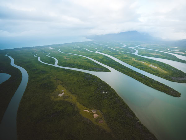 an aerial view of the rivers at Thorsborne Trail