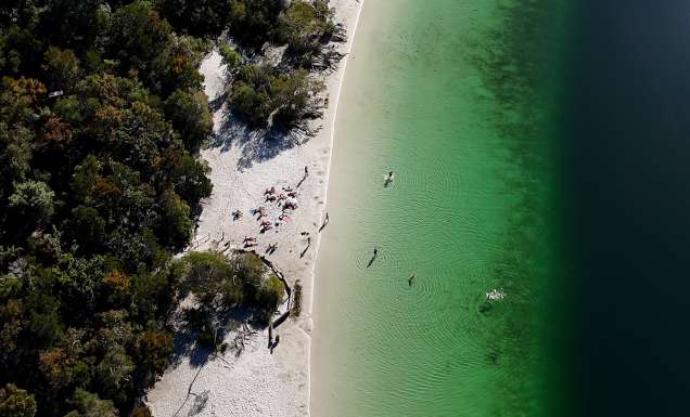 aerial of Lake Mckenzie on k'gari queensland
