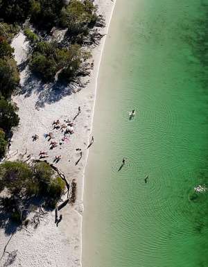 aerial of Lake Mckenzie on k'gari queensland