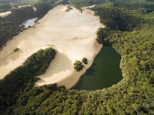 aerial of Lake Wabby & Hammerstone Sand Blow on k'gari fraser island