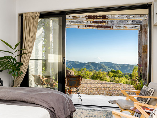 hinterland views from the bedroom at Blackbird luxury escape, Byron Bay
